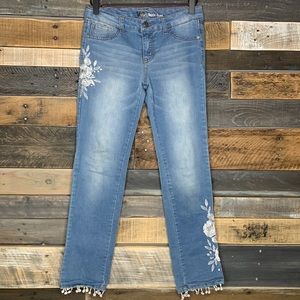 Lee Girl Flower Embroidered Jeans w/decorative frills Ankle crop Size 14